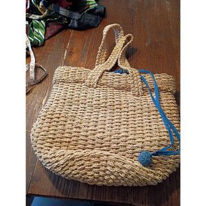 Woven Crocheted Straw Beach Summer Pool Handbag Top Handle Tote Drawstring Liner